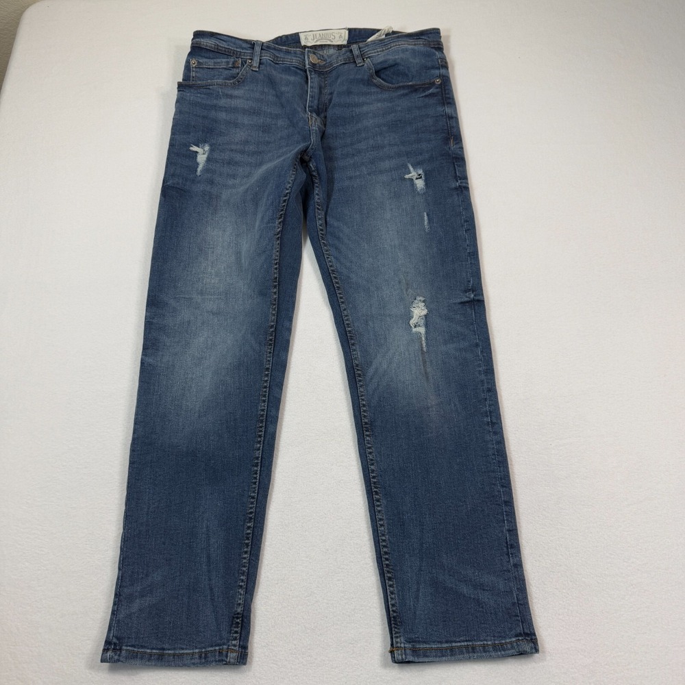Jeanius Jeans Men 34X30 Blue Med Wash Akademics Denim Skinny Fit Y2K